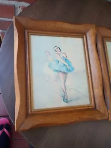 Ballerina Painting Print Framed Wood Set of 2 European Art Ballerina Dancer Sign - Picture 1 of 4