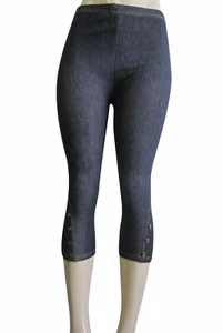 Leggings - Women Capri Button Design Denim Look-BLUE (FAB-11251) - Picture 1 of 4