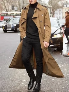 Men'S Long Trench Coat Clothing Long Sleeve Loose Autumn Winter Solid Color Butt - Picture 1 of 16