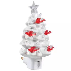 White Ceramic Tree Night Light with Cardinals - Picture 1 of 3