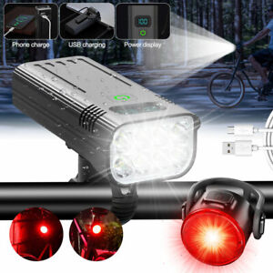 80000Lumens 8LED Mountain Bike Bicycle Front&Rear Lights Set USB Rechargeable
