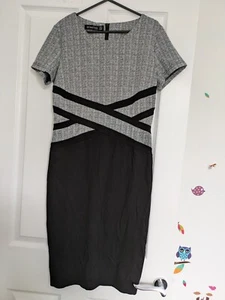 Knee Length Black And Grey Plaid Dress, Short Sleeve Size M Homeyee - Picture 1 of 3