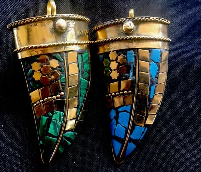 2 Piece Wholesale Lot good Luck Horn Pendant India Made :3”Extra Large - Image 1 of 4