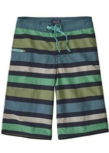 NWT $49 Patagonia Boys Board Shorts Swim Trunks Striped Pull On Bathing Suit 12 - Picture 1 of 3