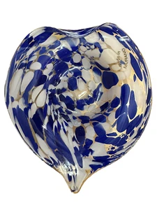 Blue and White Heart-Shaped Made in Murano Dish/Bowl 5.5 in X 2 in - Picture 1 of 4
