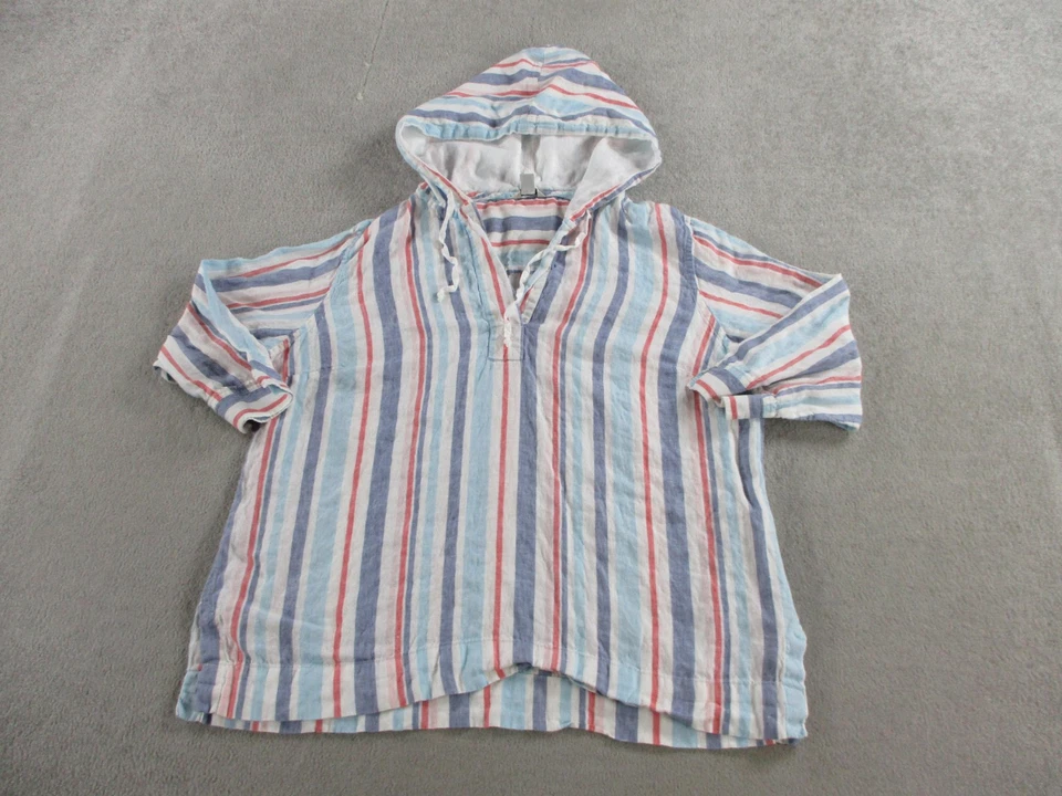 LL Bean Hoodie Womens XL Blue Red Striped Linen Hooded Pullover Tunic Top Beach - Image 1 of 4