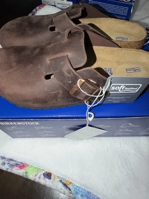 Zueco Birkenstock Boston Soft FB Habana Cuero Marrón Engrasado Talla 41 EE. UU. 10 Estrecho Foto 1 de 4