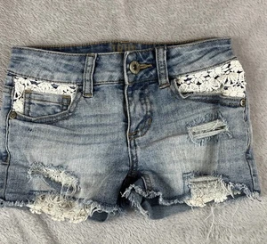 Pantalones cortos True Craft niñas lavado claro azul desgastado denim talla 7 - Imagen 1 de 6