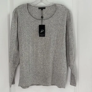 NWT Women's Adrianna Papell Cable Knit Crewneck Sweater Light Heather Grey Sz L - Picture 1 of 12