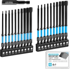 Allen Wrench Drill Bit Set 1/4" Hex Shank - 20PC Metric & SAE Impact Blue - Picture 1 of 7