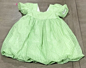 Joie Dress Girls US 7 Green/White Gingham Puff Sleeve Bow Detail Classic Preppy - Picture 1 of 16