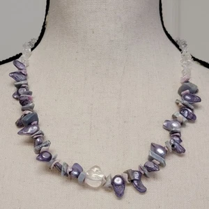 Purple Keshi Pearl Necklace 20" Stone Chip Beads Toggle Boho Island Funky Gift - Picture 1 of 10