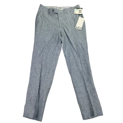 Pantalones de traje Bar III para hombre ajustados 100 % lino azul 31x30 Foto 1 de 4