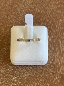 Women's eternity ring 14k yellow gold with round white & blue cubic zirconia - Picture 1 of 7