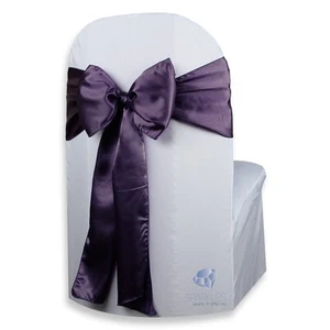 20 Stck. Satin Stuhlhusse Schleife Schärpe 108"x8" - Pflaume Lila - Hochzeit Party yc - Bild 1 von 5