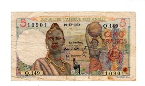 AFRIQUE OCCIDENTALE FRENCH WEST AFRICA AOF Billet 5 FRANCs 19/12/1952 P36 VF - Picture 1 of 2