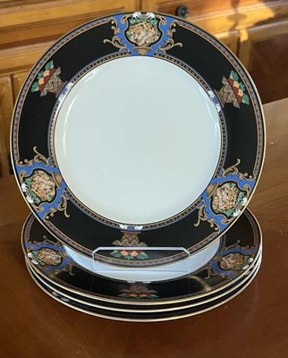 4 Noritake Paradise Tribute Gold Rim China Salad Plate Leopard Elephant 8 1/4” - Image 1 of 4