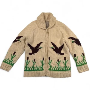 Cowichan handgefertigter Gänsejagd Pullover schwerer Reißverschluss gefüttert Wolle Herren Medium Schal - Bild 1 von 11