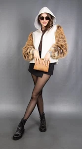 6970 NEW GLAMOROUS WOOL CASHMERE COAT WITH REAL RED FOX HOOD BEAUTIFUL SIZE M - Picture 1 of 14