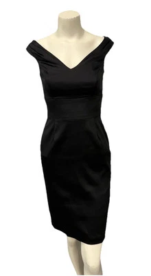 White House Black Market Satin Sheath Dress Women’s 0 Black Lined V-neck - Image 1 of 4