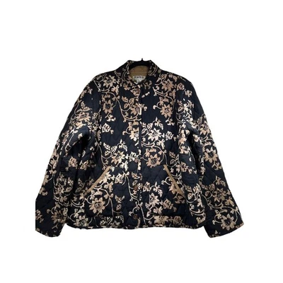 Chaqueta de Colección Nomadic Traders Para Mujer Grande Negra Tostada Floral Paisley Acolchada  Foto 1 de 4