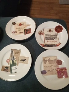 Set Of 4 Rosanna French Wine Label Appetizer Plates 8" - Picture 1 of 2
