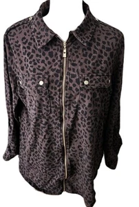 Belle by Kim Gravel Tripleluxe Knit Animal Print Utility Shirt Espresso Large L - Picture 1 of 19