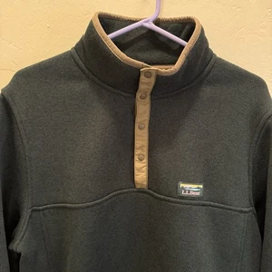 LL BEAN Men’s Quarter-Snap Pullover Dark Green Slightly-Fitted Jacket Logo Large - Picture 1 of 8