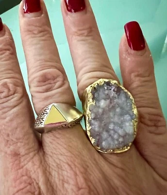 DRUSY Quartz Ring - 18K Gold filled, 6 - 7, Adjustable - Free form and Artsy! - Image 1 of 4