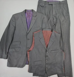 Ted Baker Herren 3 teiliges Anzug Set Grau 40 R Sakko Weste W34 Hose Wolle - Bild 1 von 24