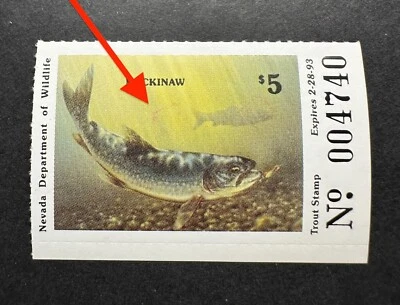 1992 NEVADA - Lot4 - State Trout Fishing Stamp - MNH **Printing Flaw Error** - Image 1 of 3