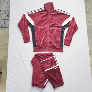 Adidas Track Suit Jacket Pants Set Mens Medium Red Velour Retro Classic Trefoil - Picture 1 of 19