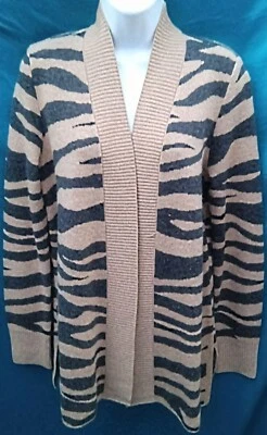 Cárdigan abierto Ann Taylor color camel y negro diseño animal XS viscosa/nylon/lana  Foto 1 de 4