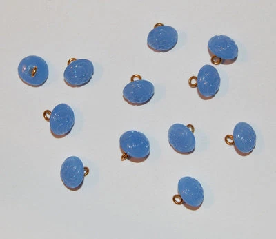 VINTAGE 12 ETCHED FANCY RELIEF GLASS BUTTON BUTTONS BEAD • 9mm • Pink, Blue, Red - Image 1 of 2