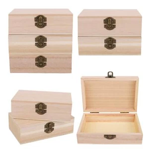5.9 x 3.9 x 2 Inch Unfinished Wooden Box w/ Hinge Lid for DIY Craft Jewelry - Picture 1 of 7