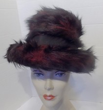 Vintage 60s 70s Red Black Shag Hat