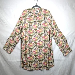 FLAX Tunic Top Dress Banded Collar Floral Roll Tab Vented Womens Size Medium - Picture 1 of 8