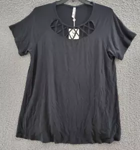 White Mark Plus Size Crisscross Neck Short Sleeve Top Women's 2XL Black Pullover - Picture 1 of 11