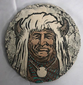 NATIVE AMERICAN CHIEF Plate. Handcrafted From Mount St Helen’s Lava Rock - Picture 1 of 6
