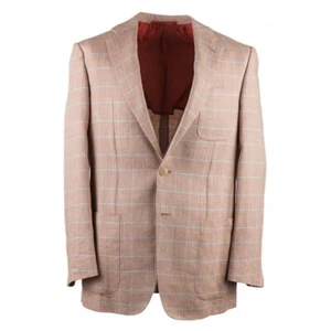 D'Avenza Orange and Sky Blue Check Wool-Linen-Silk Sport Coat 40R (Eu 50) - Picture 1 of 9