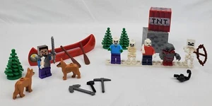 LEGO Minecraft Lot: Minifigures Tools Steve Skeleton Monsters Swords Dogs Canoe - Picture 1 of 17