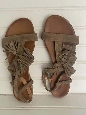 Sundance Womens Sandals Size 37/6 Suede Tassel Brown Flat Slip On Ankle Strap  - Image 1 of 4