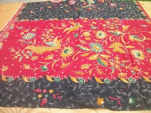 Pheasants Flowers Print Border Material 40 x 70 inches Red Black Gold MT147 - Picture 1 of 12