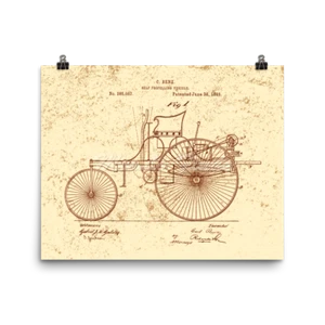 Benz First Automobile 1888 Vintage Car Patent Art Print Poster 8x10/16x20 - Picture 1 of 5