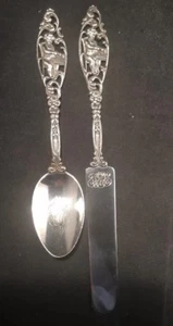 2pc Dominick & Haff Labors Of Cupid Pattern Sterling Silver Tea Knife, Spoon Old - Picture 1 of 11