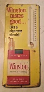 Vintage 1960's Winston Cigarettes Tobacco Embossed Metal Thermometer Sign - Picture 1 of 6
