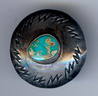 LARGE VINTAGE NAVAJO INDIAN STAMPED SILVER TURQUOISE BUTTON