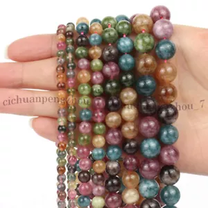 Natural Multicolor Tourmaline 4/6/8/10mm Round Gemstone Loose Beads 15'' Strand - Picture 1 of 11