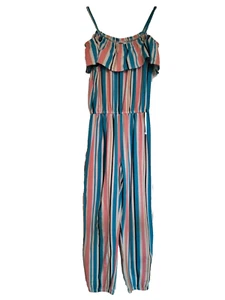 RMLA Girls Jumper Pants Pinstripe Pink Blue Off Shoulder Elastic Waist Ankle 8 - Picture 1 of 5