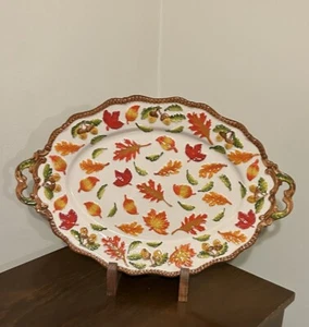 Tara Temptations Fall Harvest 16” Serving Dish Platter Acorn Autumn Leaves EUC - Picture 1 of 5